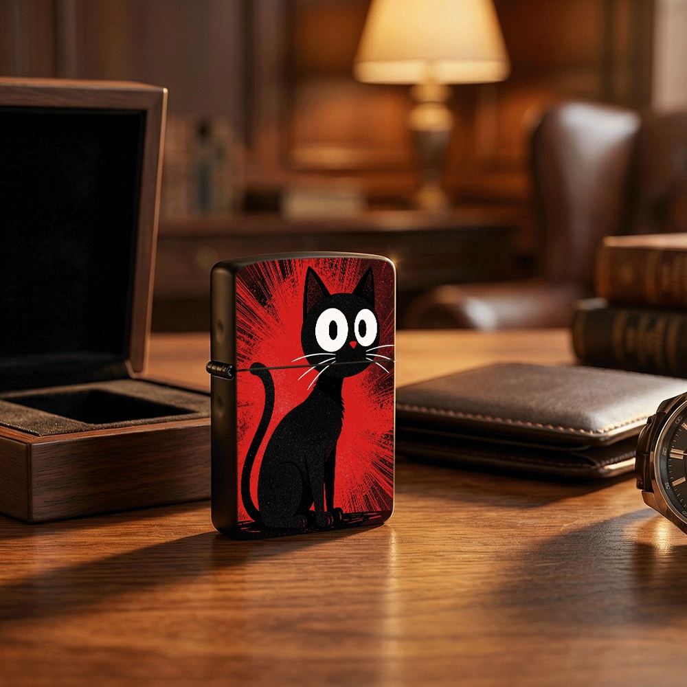 Vintage Cartoon Collectible - Briquet à couvercle rabattable, motif chat